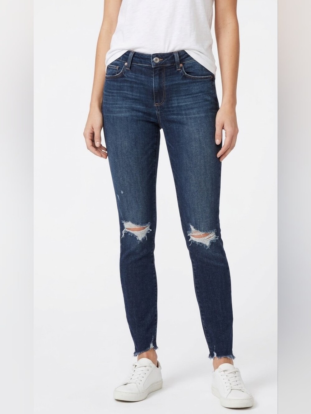 PAIGE Dark Indigo Ripped Distressed Verdugo Ankle Skinny Jeans Size 30